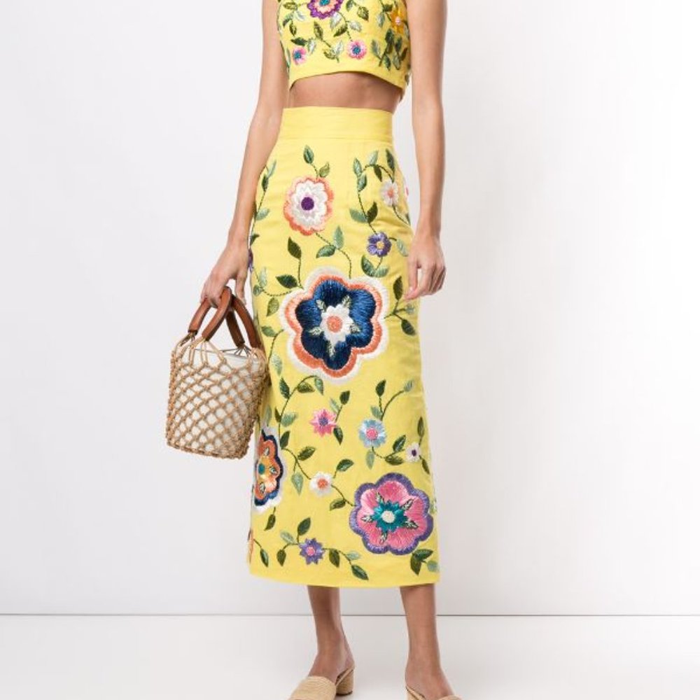 OPHELIT RAFFIA EMBROIDERED ALEXIS SKIRT